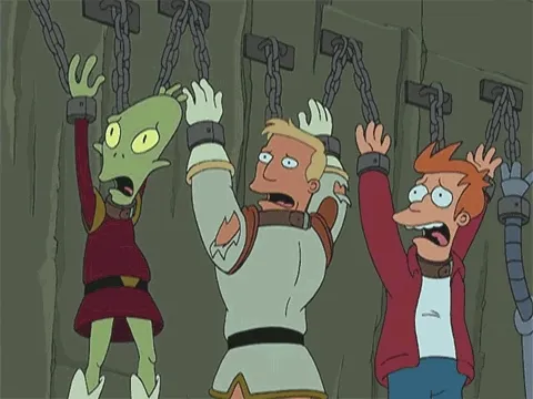 Gif de futurama de la escena de muerte por kiki