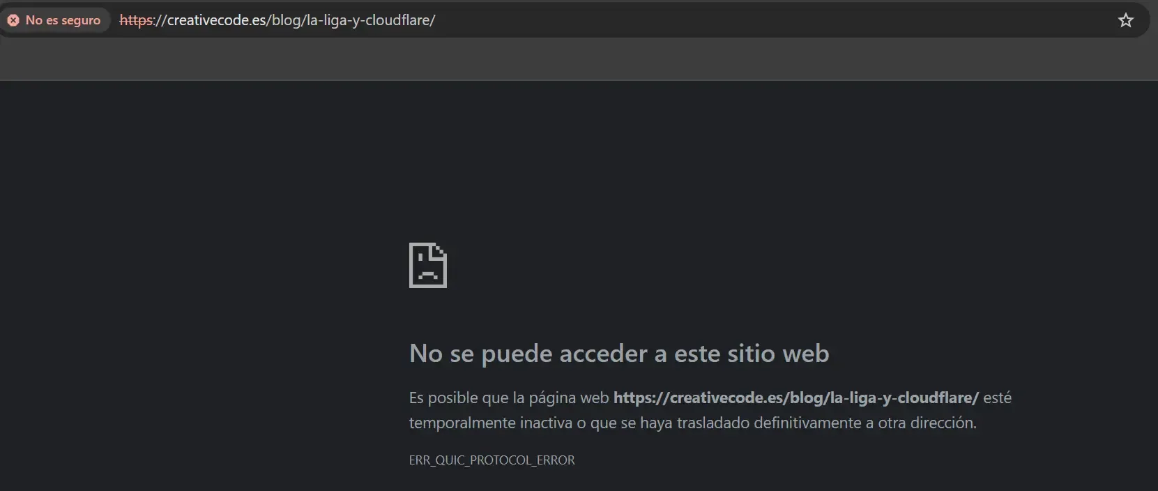 Captura de pantall con la web bloqueada