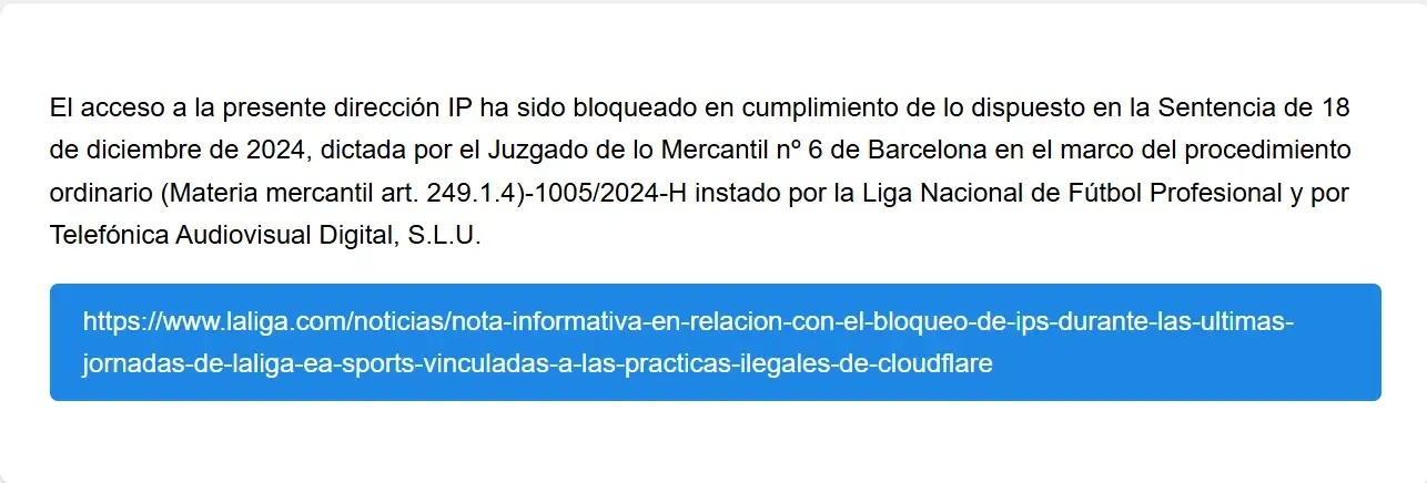 Captura de pantall con la web bloqueada